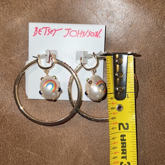 Betsey Johnson Rainbow Multi-Color Stones Snap Bar Close Hoop Earrings - Picture 7 of 10